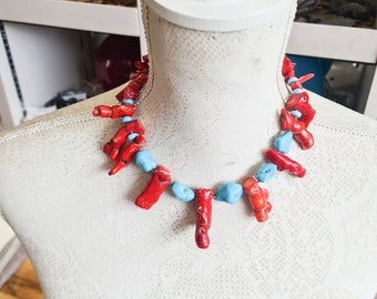 Coral Branch and Howlite Necklace