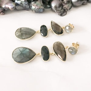 Labradorite, Smoky Quartz and Onyx Statement Earrings