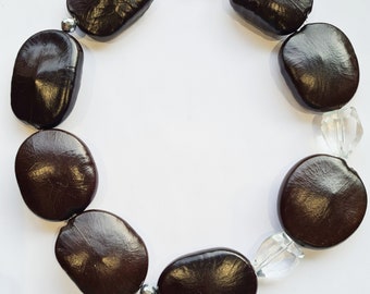 Statement Rock Crystal and Wood Necklace