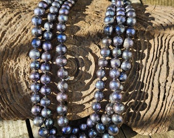 Long Strand of Blue/Black Freshwater Pearls