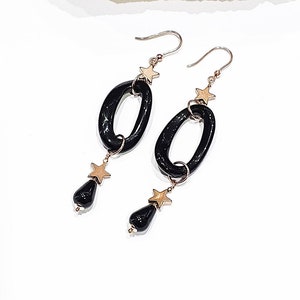 Onyx Rose Gold Star Earrings
