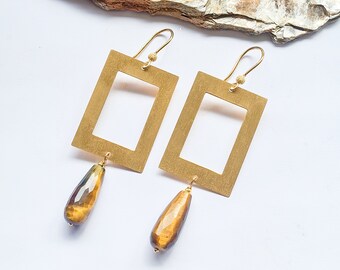 Golden Tiger's Eye Statement Earrings