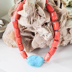 Chunky Bamboo Coral Necklace with Blue Howlite