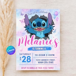 Stitch Birthday Party Birthday Invitation Template | Editable Canva Template | Cartoon Party Evite for Kids | Instant Digital Download