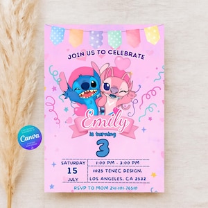 Convite para Festa de Aniversário com Costura | Modelo Editável do Canva | Cartão de Aniversário Digital para Imprimir para Crianças | Download Instantâneo