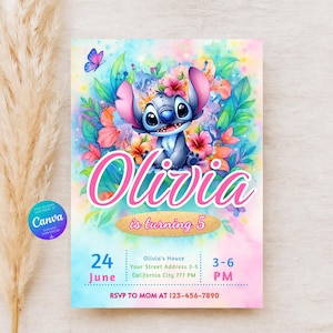 Editable Stitch Birthday Invitation | Canva Birthday Party Template | Cute Blue Alien Invite | Instant Digital Download