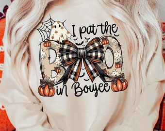 I put the Boo in Boujee Sweatshirt, Boo Jee Ghost Sweater, Gothic Halloween Tee Shirt Women, Spooky Vibes Tees, Pumpkin Plaid Bow Shirt