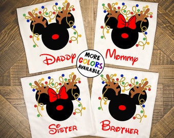 Mickey & Minnie Head Shirt, Christmas Disney Couple Tees, Christmas Gift, Snowmen, Snowflake, Santa Hat, Reindeer, Disney Castle