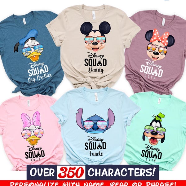 Disney Family Shirts, Disneyworld Shirts Family, Custom Disney Characters Family Sunglass Shirts, Personalized, Disney Family Shirts, Gigi