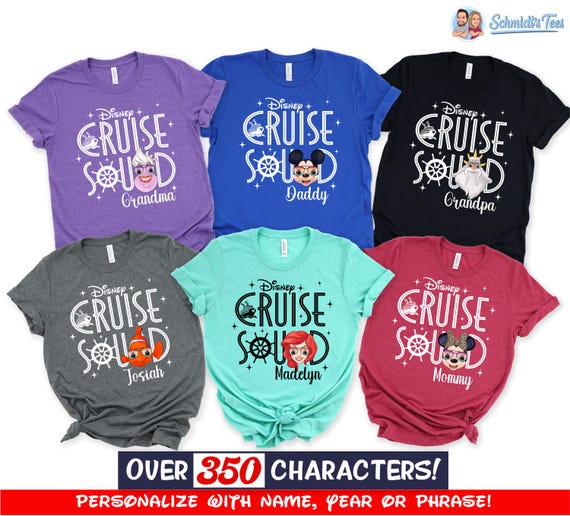 Disney Cruise Shirts Family Matching Squad Vacation Outfit Custom Character Ship Personalized Trip Group Travel Mickey Mouse Nautical Themed