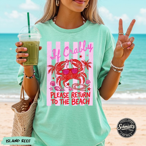 If Crabby Please Return To The Beach Comfort Colors® T-Shirt, Funny Beach Shirt, Retro Summer Tee, Coastal Graphic Tee, Vintage Beach Gift