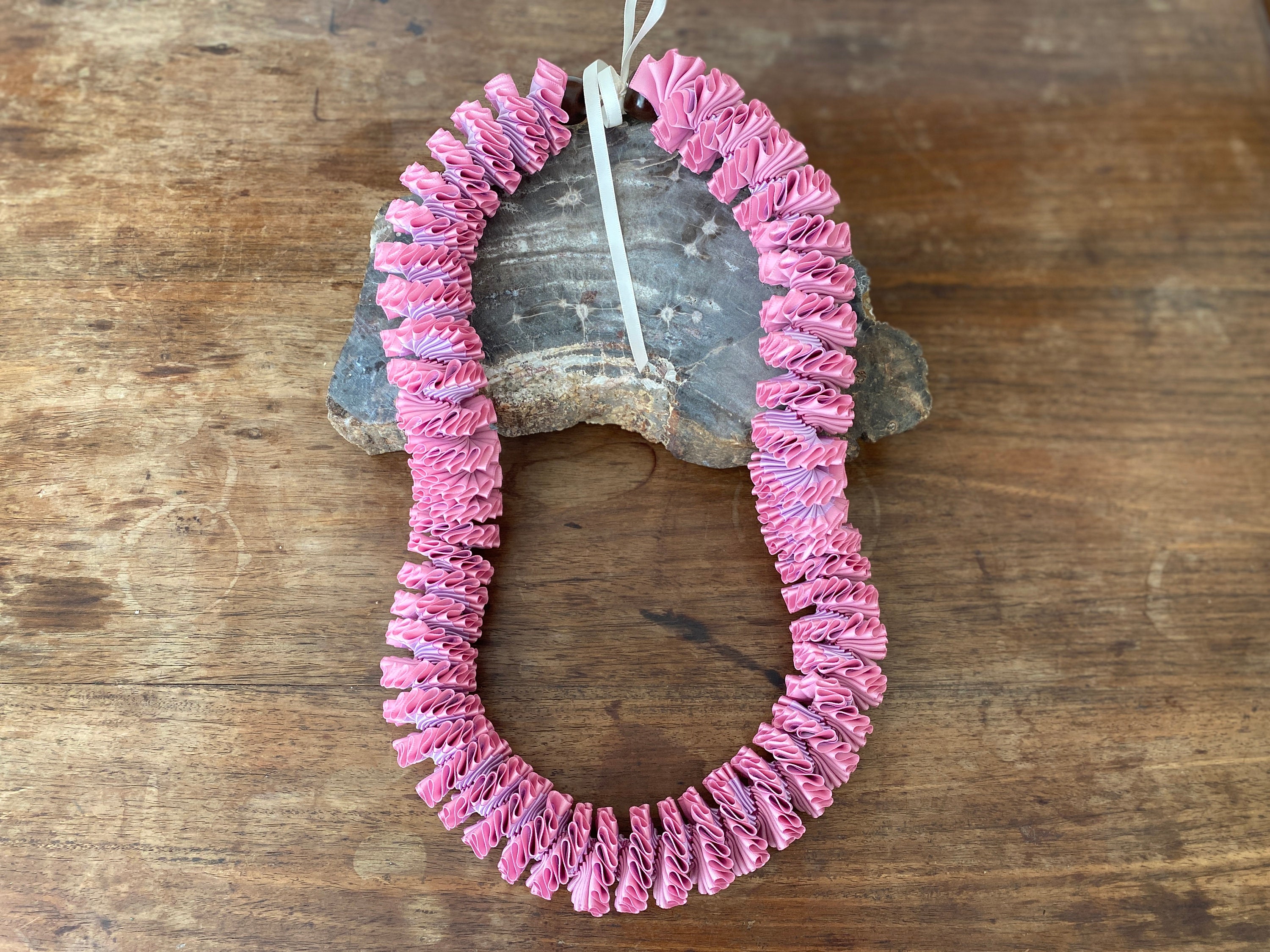 Pink and Lavender Satin Ribbon Lei Spiral Design With Kukui - Etsy