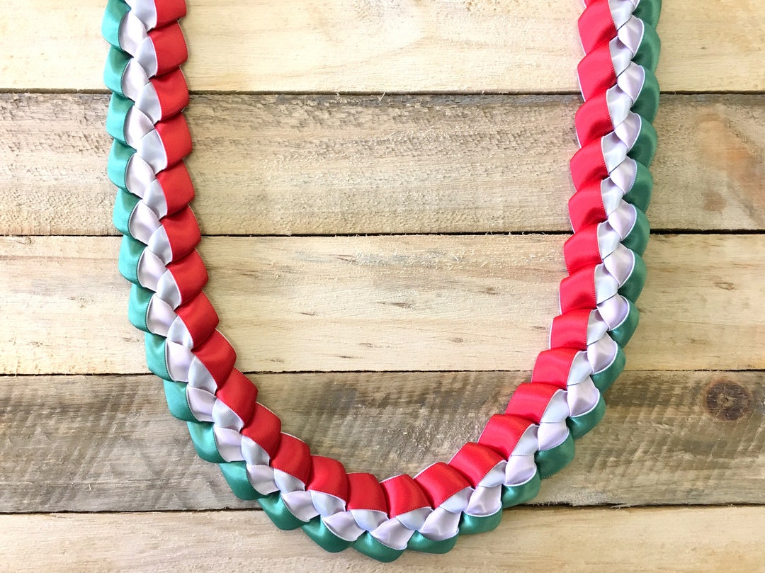 Latin Ribbon Cultural Red, White, and Green Woven Ribbon Lei - Mexican, Italian ...