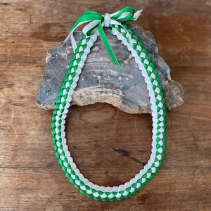 Green, White, and Gold Woven Ribbon Lei - High School, College, Colors, Graduation, Birthday, Graduate
