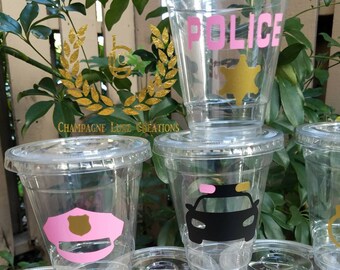 Police Officer Party Cups, Policewoman Party Cups (Set of 12)- Police Party Cups, Birthday Party Cups, Party Decor, Police Officer Party