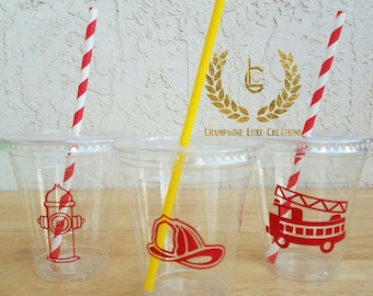 Fireman Party Cups, Fire Truck Party Favor Cups (Set of 12)- Fireman Party Cups, Birthday Party Cups, Fire Truck Party, Firefighter Party