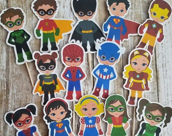 Superhero Cupcake Toppers (Set of 14)- Superhero Cupcake Toppers, Superhero Party, Super Hero Cupcake Topper, Boy Superhero, Girl Superhero