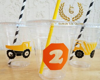 Construction Birthday Party Cups, Construction Party Cups, Dump Truck Party Favor Cups, Dump Truck Party Cups, Dump Truck Party Favor