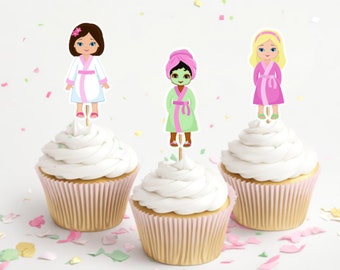 Spa Party Cupcake Toppers (Set of 12), Spa Party, Girl Cupcake Toppers, Cupcake Topper, Spa Birthday, Spa Decoration, Spa Day Toppers