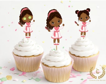 African American Spa Party, Girl Cupcake Toppers, Cupcake Topper, Spa Birthday, Spa Day Toppers, Spa Party Cupcake Toppers