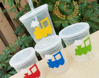 Reusable Train Party Cups, Transportation  Party Favor Cups, Train Party Cups, Birthday Party Cups, Party Cups, Train Birthday Cups