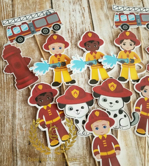 Fireman Cupcake Toppers Fire Truck Toppers Set of 12 Etsy