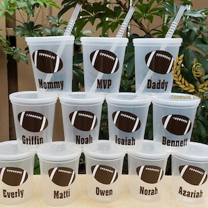 Personalized Football Birthday Cups – Custom Stadium Cups, Game Day Favors, Football Theme Drinkware, Party Supplies, Game Day Cups