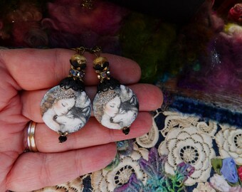 Earrings, Wolf, Handmade, Focal Bead, Whimsical, Woodland, Free Spirit