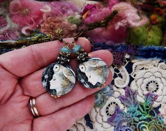 Earrings, Owls, Love, Handmade, Focal Bead, Whimsical, Woodland, Free Spirit