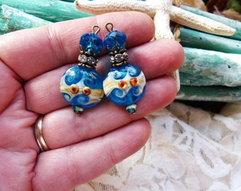 Beads, Set of 2, Ocean Beach Beads, Handmade, Craft Supplies, DIY, Jewelry Supplies