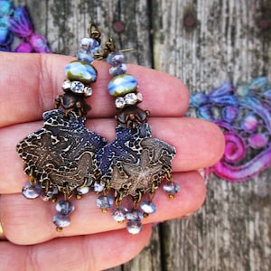 Earrings, Bronze Metal, Ombre Colors, Handmade, Dangle, Accessories