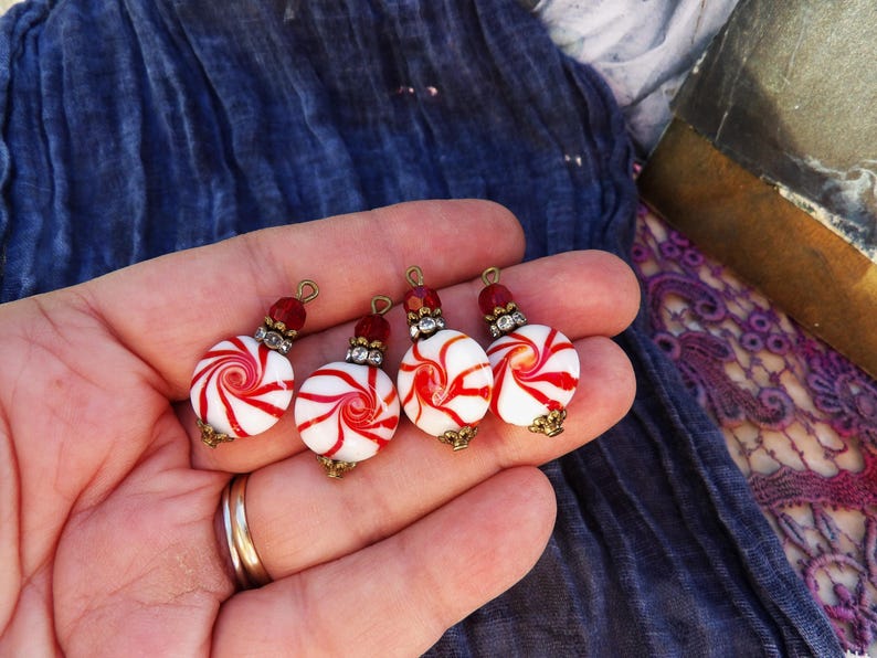 Beads, Set of 4, Christmas, Handmade, Craft Supplies, Jewelry Supplies