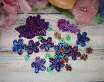 Flowers, Appliques, Set of 25,  Embellishments, Craft Supplies, Destash, Bohemian Decor,  DIY