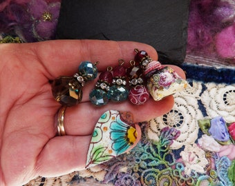 Beads, Set of 6, Handmade Beaded Charms, Craft Supplies, DIY, Jewelry Supplies
