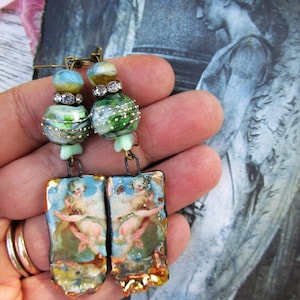 Earrings, Angels, Lamp Work Beads, Handmade, Boho, Gift Ideas, Victorian, Shabby Chic