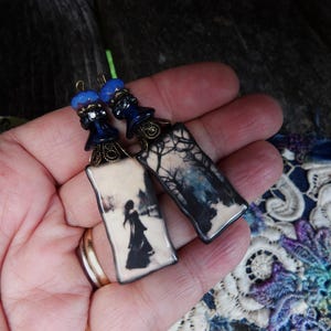 Earrings, Asymmetrical, Handmade, &quot;A Winter&#39;s Walk in the Forest&quot;,  Mystical
