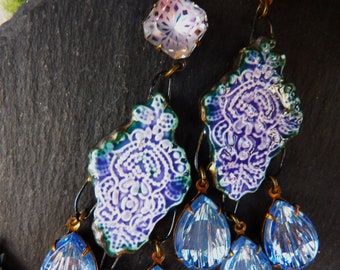 Earrings, Ceramic, Filigree, Handmade, Boho, One of a Kind