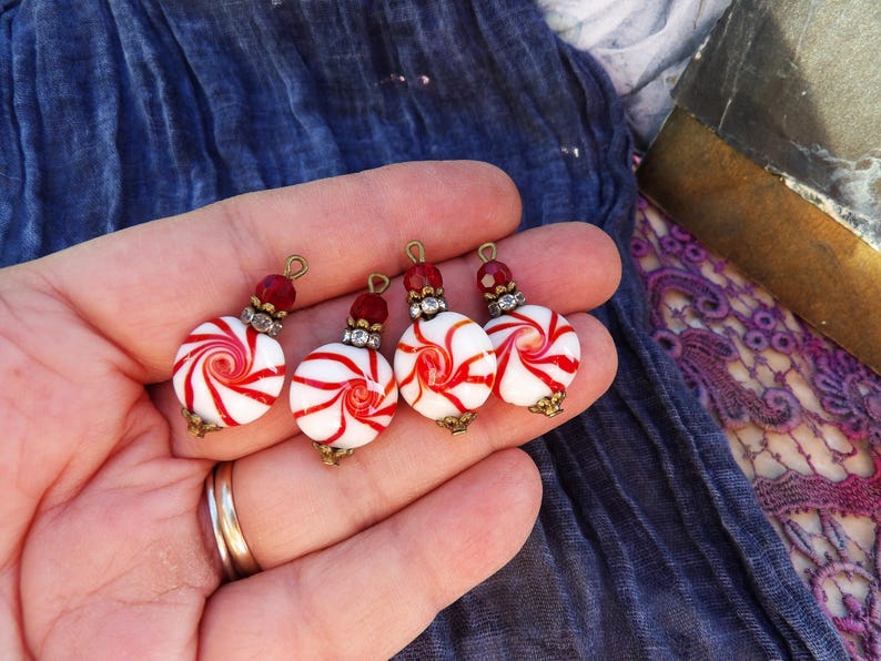 Beads, Set of 4, Christmas, Handmade, Craft Supplies, Jewelry Supplies