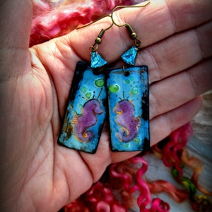 Earrings, Handmade, Seahorse, Ocean Waters, One of a Kind, Beach Jewelry