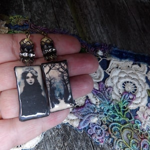 Earrings, Asymmetrical, Handmade, &quot;A Winter&#39;s Walk in the Forest&quot;,  Mystical