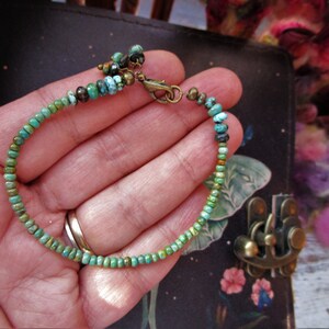 Bracelet, Genuine Turquoise Beads,  Handmade, Tiny Beads, Dainty