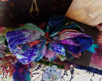 Ribbon, Precut, Set of 5, Tye Dyed, Recycled Sari Silk Ribbon, Craft Supplies