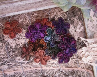 Flowers, Appliques, Set of 17,  Embellishments, Bohemian Decor, Craft Supplies, Destash, DIY