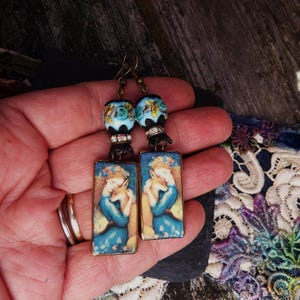 Earrings, Woman with Fox, Asymmetrical, Handmade, Gift Idea for Her, One of a Kind