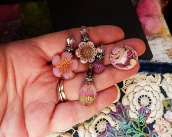 Beads, Set of 5, Handmade Beaded Charms, Craft Supplies, DIY, Jewelry Supplies