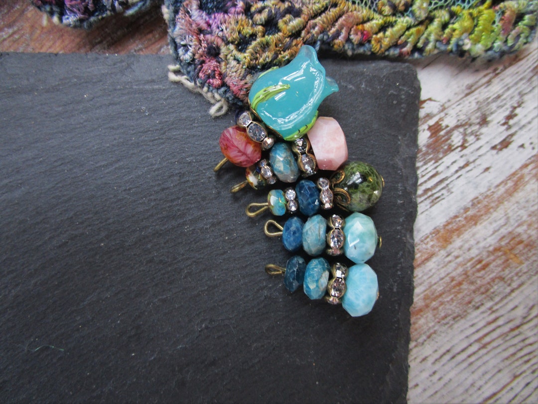 Beads, Set of 5, Handmade, Gemstones, Handmade Lamp Work Bead, Craft