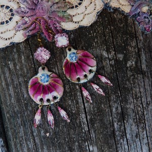 Earrings, Pretty Pink Raspberry Colors, One of a Kind, Dangling Earrings, Handmade, Gift Ideas