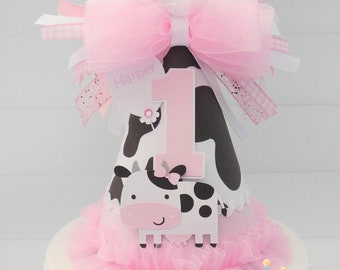 Cow Party Hat,  Barnyard Birthday Party Hat, Farm Party, Barnyard Party,  Cow Pattern, Pink, Black, White, Personalized