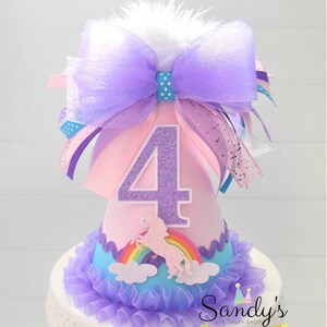 Unicorn Birthday Party Hat: Rainbow Theme, Personalized Number