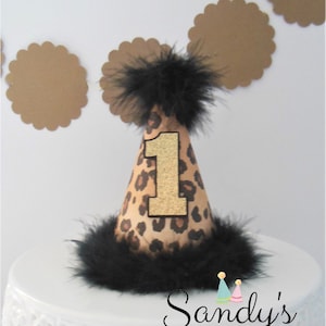 Leopard Mini Party Hat, Wild One Party Hat, Cheetah Mini Party Hat, Leopard Birthday Hat, Leopard Pattern, Glitter Gold, Black